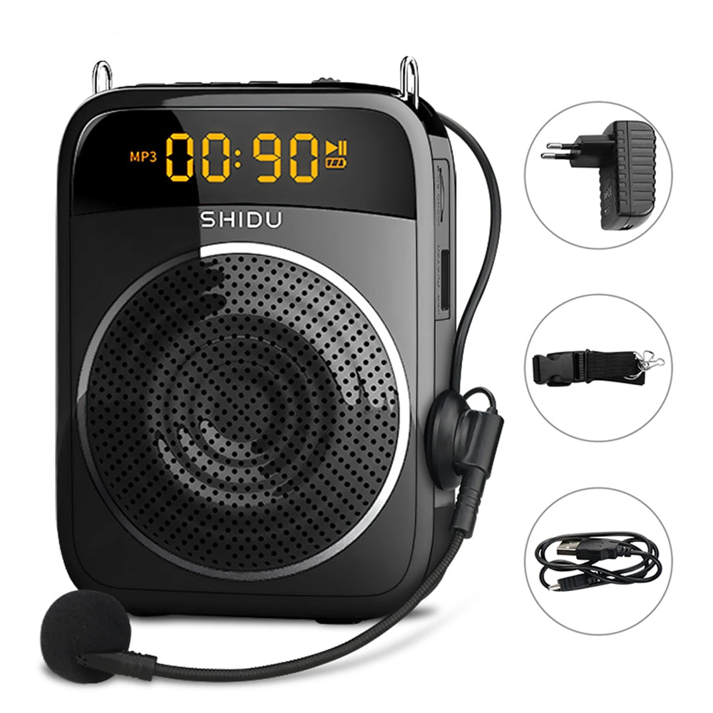 SHIDU 15W Portable Voice Amplifier Wired Microphone FM Radio AUX Audio Recording Bluetooth Speaker For Teachers Instructor S278 TIKIJTRONICS