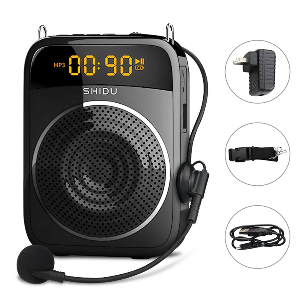 SHIDU 15W Portable Voice Amplifier Wired Microphone FM Radio AUX Audio Recording Bluetooth Speaker For Teachers Instructor S278 TIKIJTRONICS