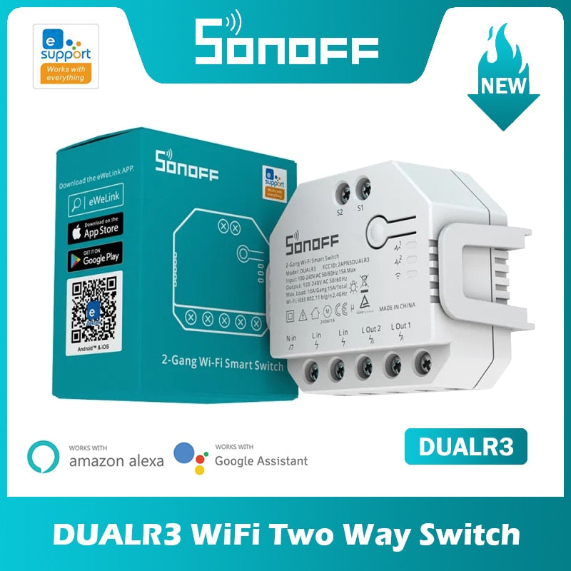 SONOFF DUAL R3 2 Gang Dual Relay Module DIY MINI Smart Switch Power Metering Smart Home Control via eWeLink Alexa Google Home - TIKIJTRONICS # 0