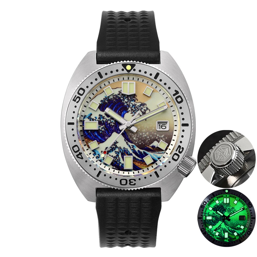 San Martin Diver 6105 Wave 3D Printing Full Luminous Kanagawa Surfing Dial NH35 Automatic Mechanical Men Watch Sapphire Date - TIKIJTRONICS # 0