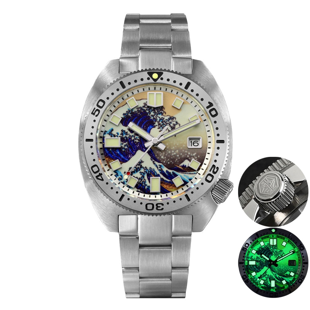 San Martin Diver 6105 Wave 3D Printing Full Luminous Kanagawa Surfing Dial NH35 Automatic Mechanical Men Watch Sapphire Date - TIKIJTRONICS # 0