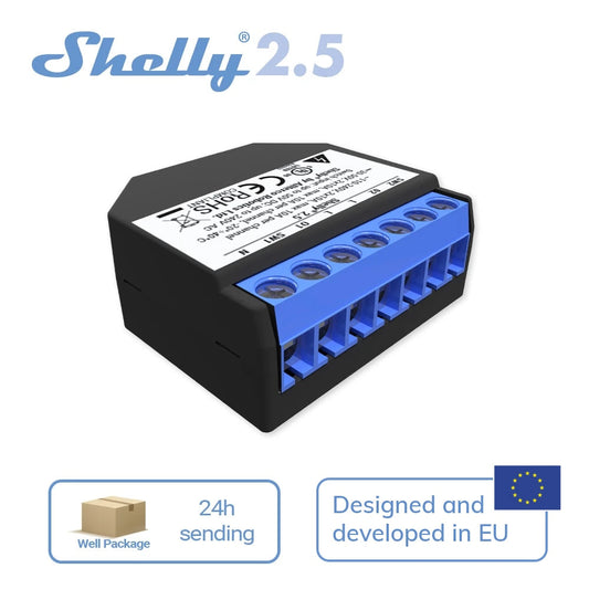 Shelly 2.5 Smart Home Double Relay WiFi Switch Roller Shutter Open Source Wireless  For Garage Door Curtain Dual Power Metering - TIKIJTRONICS # 0