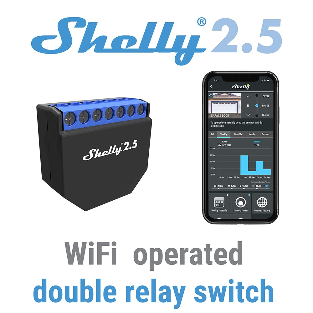 Shelly 2.5 Smart Home Double Relay WiFi Switch Roller Shutter Open Source Wireless  For Garage Door Curtain Dual Power Metering - TIKIJTRONICS # 0