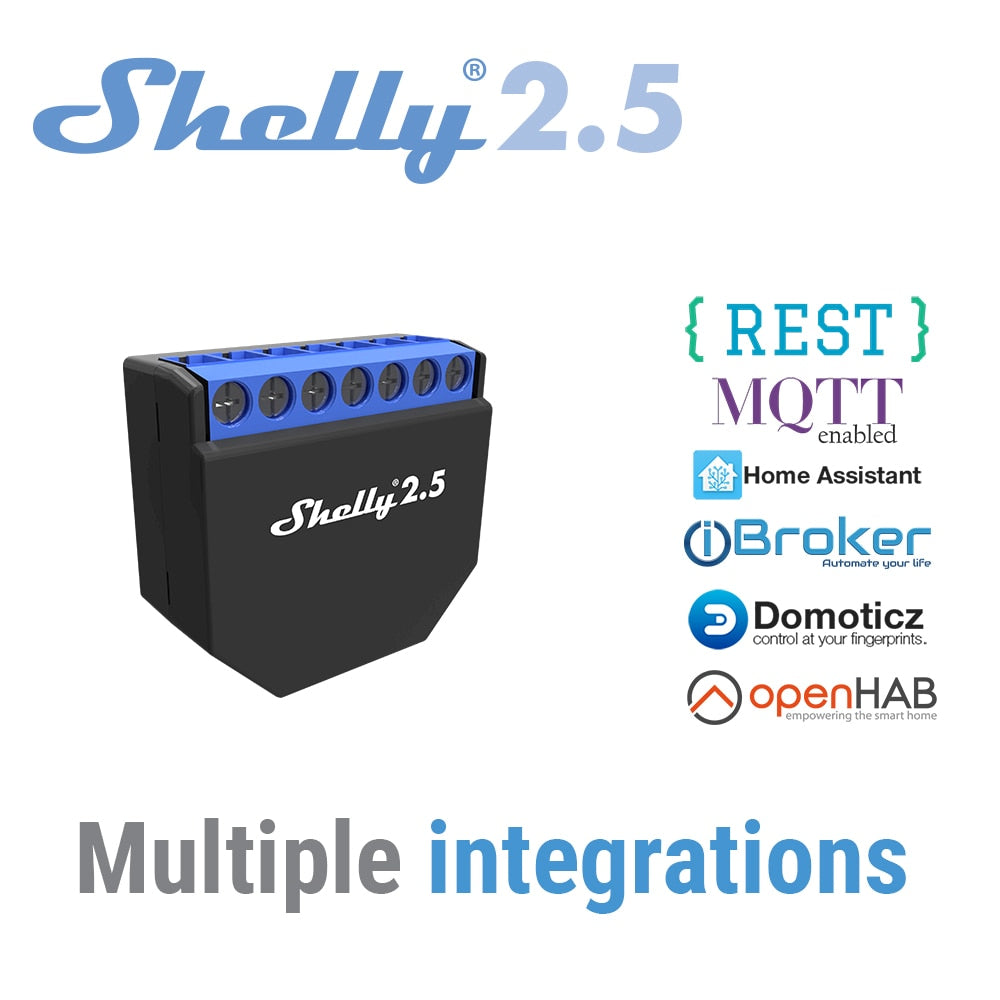 Shelly 2.5 Smart Home Double Relay WiFi Switch Roller Shutter Open Source Wireless  For Garage Door Curtain Dual Power Metering - TIKIJTRONICS # 0