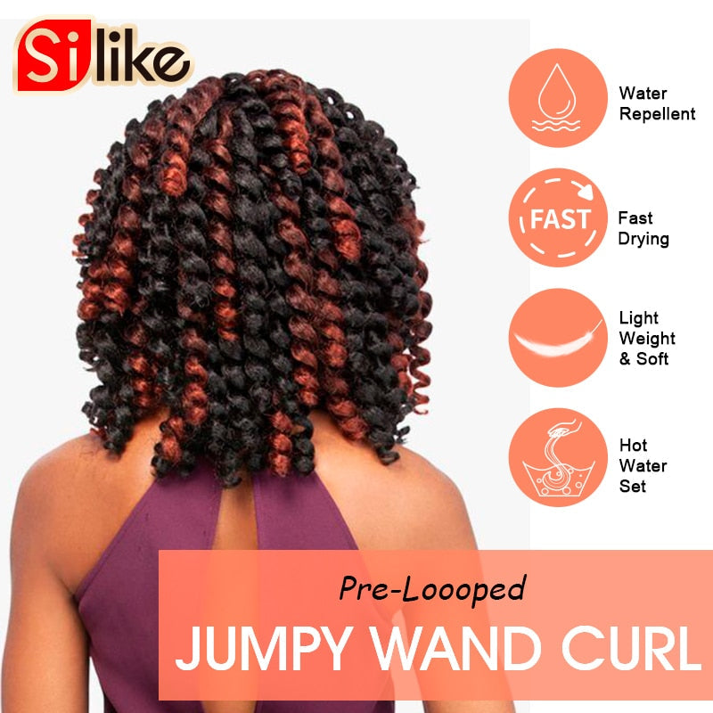 Silike 8inch Synthetic Ombre Jumpy Wand Curl Crochet Braids 22 Roots Jamaican Bounce Curl Crochet Hair Extension for Black Women - TIKIJTRONICS 0 SPECIFICATIONSOrigin: Mainland ChinaModel Number: jamaican bounce crochet hairMaterial Grade: Low Temperature FiberItems per Package: 22strands/packColor Type: OmbreCan Be Permed: NoBrand Name: Silike TIKIJTRONICS  (Store description)