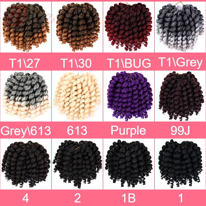 Silike 8inch Synthetic Ombre Jumpy Wand Curl Crochet Braids 22 Roots Jamaican Bounce Curl Crochet Hair Extension for Black Women - TIKIJTRONICS 0 SPECIFICATIONSOrigin: Mainland ChinaModel Number: jamaican bounce crochet hairMaterial Grade: Low Temperature FiberItems per Package: 22strands/packColor Type: OmbreCan Be Permed: NoBrand Name: Silike TIKIJTRONICS  (Store description)