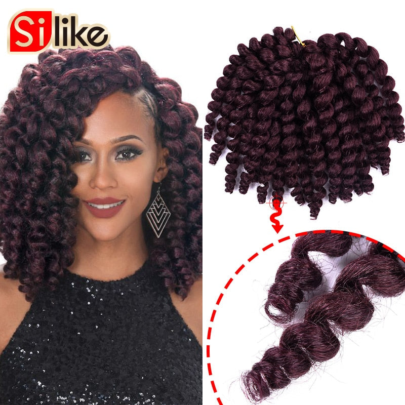 Silike 8inch Synthetic Ombre Jumpy Wand Curl Crochet Braids 22 Roots Jamaican Bounce Curl Crochet Hair Extension for Black Women - TIKIJTRONICS 0 SPECIFICATIONSOrigin: Mainland ChinaModel Number: jamaican bounce crochet hairMaterial Grade: Low Temperature FiberItems per Package: 22strands/packColor Type: OmbreCan Be Permed: NoBrand Name: Silike TIKIJTRONICS  (Store description)