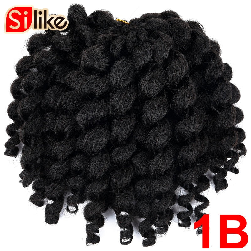 Silike 8inch Synthetic Ombre Jumpy Wand Curl Crochet Braids 22 Roots Jamaican Bounce Curl Crochet Hair Extension for Black Women - TIKIJTRONICS 0 SPECIFICATIONSOrigin: Mainland ChinaModel Number: jamaican bounce crochet hairMaterial Grade: Low Temperature FiberItems per Package: 22strands/packColor Type: OmbreCan Be Permed: NoBrand Name: Silike TIKIJTRONICS  (Store description)