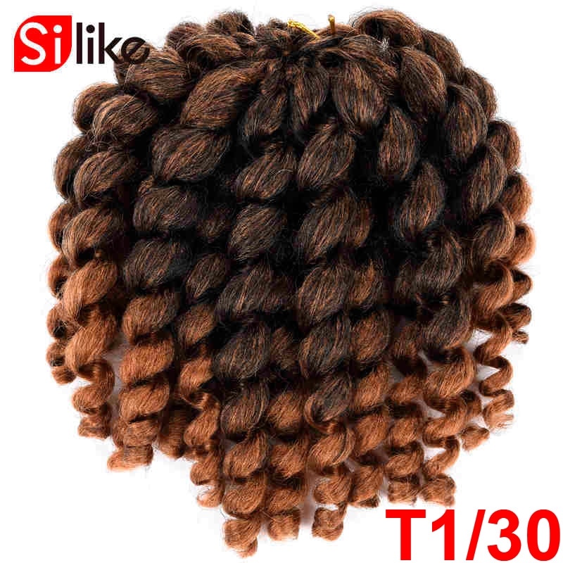 Silike 8inch Synthetic Ombre Jumpy Wand Curl Crochet Braids 22 Roots Jamaican Bounce Curl Crochet Hair Extension for Black Women - TIKIJTRONICS 0 SPECIFICATIONSOrigin: Mainland ChinaModel Number: jamaican bounce crochet hairMaterial Grade: Low Temperature FiberItems per Package: 22strands/packColor Type: OmbreCan Be Permed: NoBrand Name: Silike TIKIJTRONICS  (Store description)