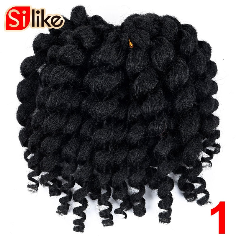 Silike 8inch Synthetic Ombre Jumpy Wand Curl Crochet Braids 22 Roots Jamaican Bounce Curl Crochet Hair Extension for Black Women - TIKIJTRONICS 0 SPECIFICATIONSOrigin: Mainland ChinaModel Number: jamaican bounce crochet hairMaterial Grade: Low Temperature FiberItems per Package: 22strands/packColor Type: OmbreCan Be Permed: NoBrand Name: Silike TIKIJTRONICS  (Store description)