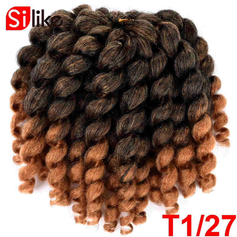 Silike 8inch Synthetic Ombre Jumpy Wand Curl Crochet Braids 22 Roots Jamaican Bounce Curl Crochet Hair Extension for Black Women - TIKIJTRONICS 0 SPECIFICATIONSOrigin: Mainland ChinaModel Number: jamaican bounce crochet hairMaterial Grade: Low Temperature FiberItems per Package: 22strands/packColor Type: OmbreCan Be Permed: NoBrand Name: Silike TIKIJTRONICS  (Store description)