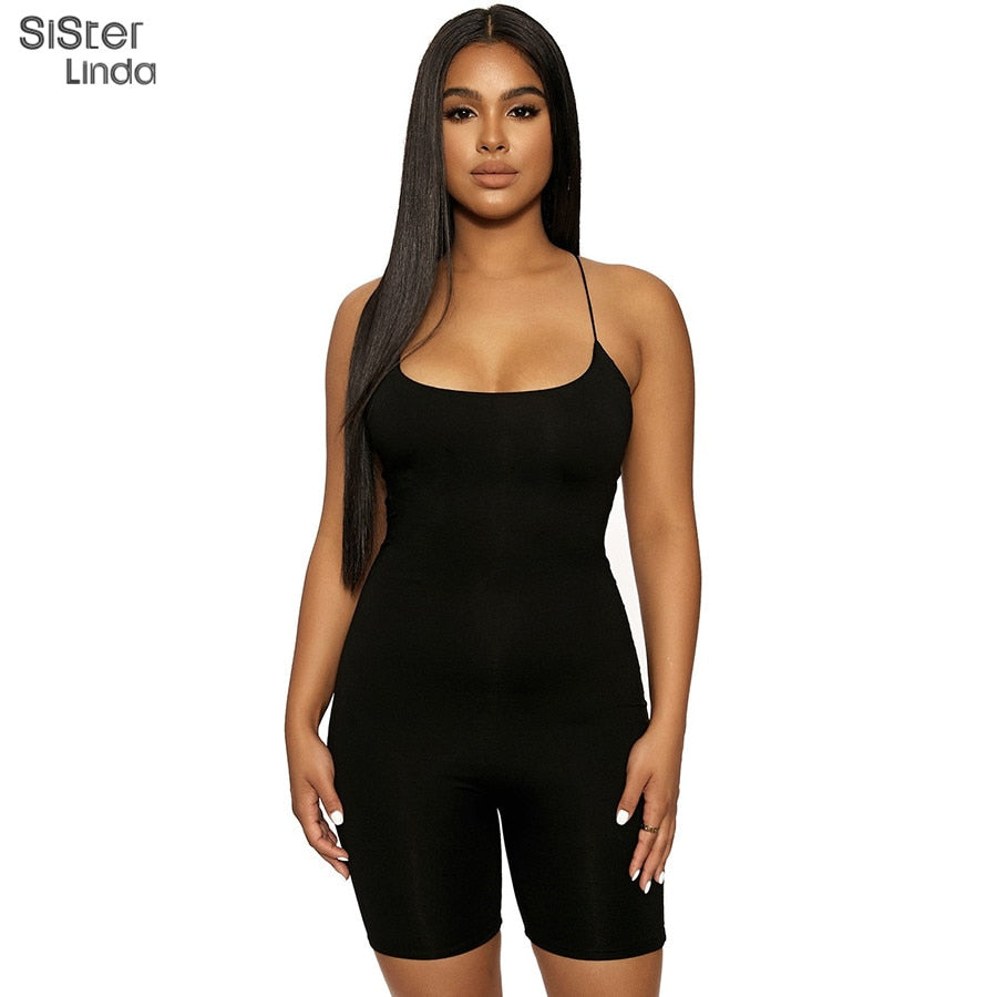 Sisterlinda Black Skinny Spaghetti Strap Women Rompers Bar Club Bodycon Bodysuit Jjumpsuits Bbody Femme Clothes Streetwear Mujer - TIKIJTRONICS # 0