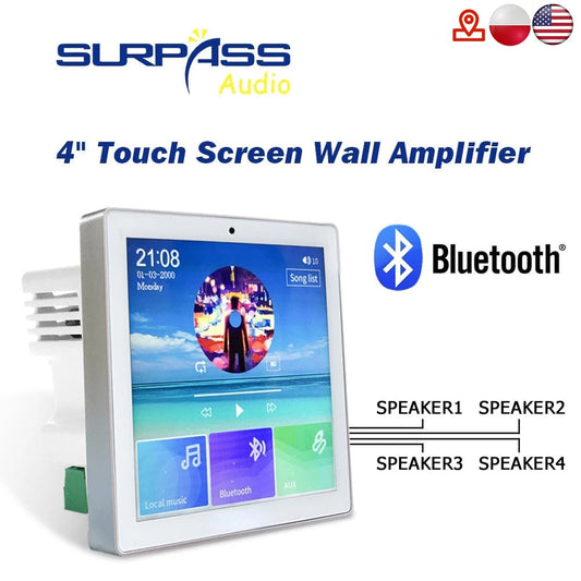 Smart Home Audio 4 Channel Wireless Bluetooth In Wall Amplifier Touch Screen,Flush-mounted Radio,USB TF Card Power for Speaker TIKIJTRONICS