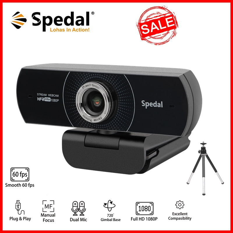 Spedal MF934HT Webcam HD 1080P 60fps USB Web Camera with Microphone for PC Twitch Skype OBS Steam Conference with Tripod - TIKIJTRONICS 0 SPECIFICATIONSconference: webcam meettingUse: laptop webcam replacementPixels: 2 MegaPackage: YesOrigin: Mainland ChinaMicrophone: webcam with microphoneMax. Resolution: 1920x1080Interface Type: USBImage Sensor: CMOSFull hd: 1080p 60fpsFor Usb: usb webcamCertification: CE,FCC,RoHSBrand Name: SpedalAuto Focus: No TIKIJTRONICS  (Store description)