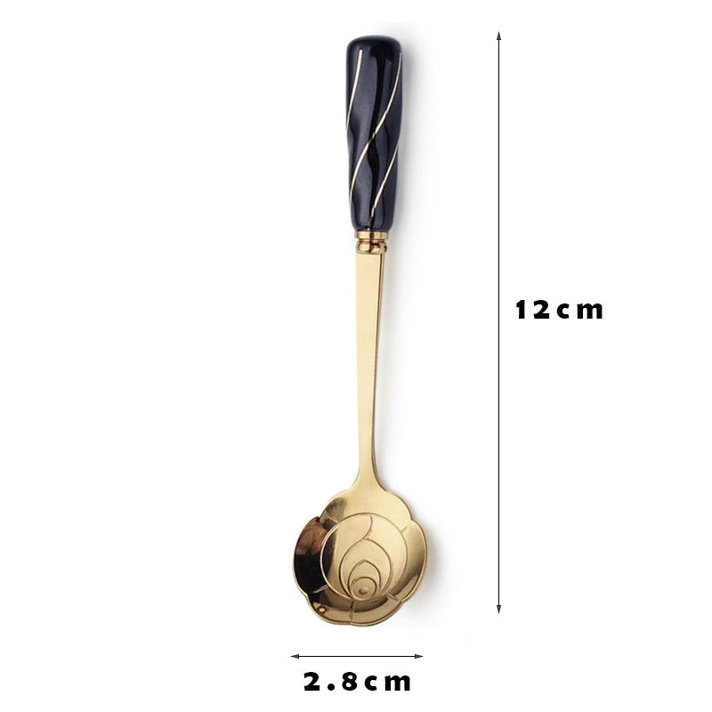 Stainless Steel Dessert Spoon Ceramic Long Handle Icecream Spoon Teaspoon Gold Coffee Cake Fruit Milk Spoon Kitchen Tableware - TIKIJTRONICS 0 SPECIFICATIONSUsage: Tea/Coffee/Milk/CakeStyle: European styleOrigin: Mainland ChinaMaterial: Stainless SteelMaterial: 304 stainless steelFeature: Eco-FriendlyColor: Gold&CeramicsBrand Name: olevo TIKIJTRONICS  (Store description)