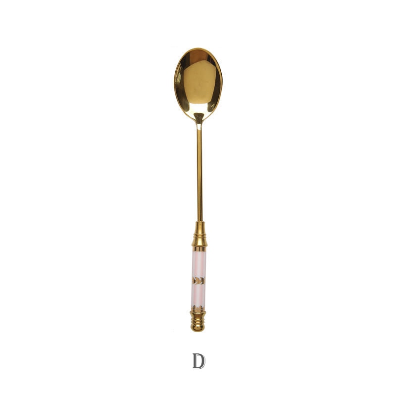 Stainless Steel Dessert Spoon Ceramic Long Handle Icecream Spoon Teaspoon Gold Coffee Cake Fruit Milk Spoon Kitchen Tableware - TIKIJTRONICS 0 SPECIFICATIONSUsage: Tea/Coffee/Milk/CakeStyle: European styleOrigin: Mainland ChinaMaterial: Stainless SteelMaterial: 304 stainless steelFeature: Eco-FriendlyColor: Gold&CeramicsBrand Name: olevo TIKIJTRONICS  (Store description)