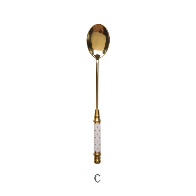 Stainless Steel Dessert Spoon Ceramic Long Handle Icecream Spoon Teaspoon Gold Coffee Cake Fruit Milk Spoon Kitchen Tableware - TIKIJTRONICS 0 SPECIFICATIONSUsage: Tea/Coffee/Milk/CakeStyle: European styleOrigin: Mainland ChinaMaterial: Stainless SteelMaterial: 304 stainless steelFeature: Eco-FriendlyColor: Gold&CeramicsBrand Name: olevo TIKIJTRONICS  (Store description)