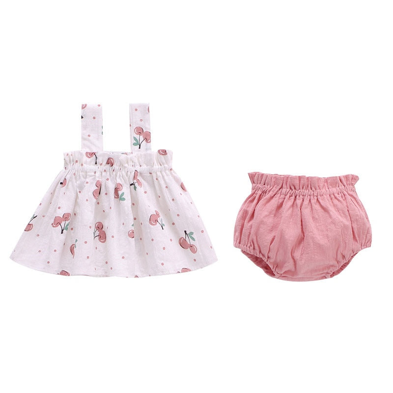 Summer newborn baby girl clothes set Cotton mini dress + shorts/ bloomers Lemon Cherry Printed for infant 0-24M Clothing outfit TIKIJTRONICS