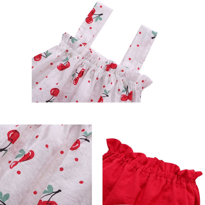 Summer newborn baby girl clothes set Cotton mini dress + shorts/ bloomers Lemon Cherry Printed for infant 0-24M Clothing outfit TIKIJTRONICS