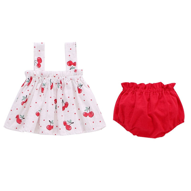 Summer newborn baby girl clothes set Cotton mini dress + shorts/ bloomers Lemon Cherry Printed for infant 0-24M Clothing outfit TIKIJTRONICS