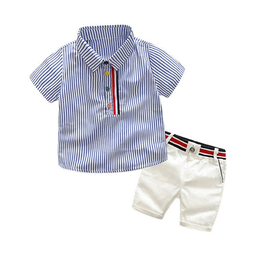 Summer Children Baby Clothes Short Sleeve Striped Shirt Pants Gentlemen Elegant Suit Kids Tracksuit For Toddler Boys Casual Sets - TIKIJTRONICS # 0