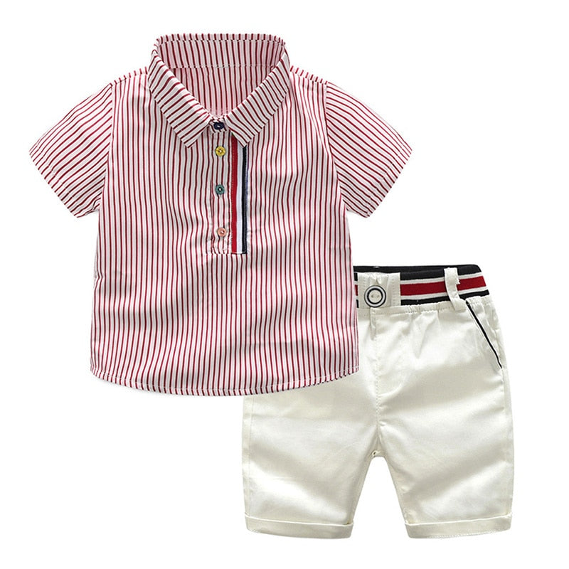 Summer Children Baby Clothes Short Sleeve Striped Shirt Pants Gentlemen Elegant Suit Kids Tracksuit For Toddler Boys Casual Sets - TIKIJTRONICS # 0