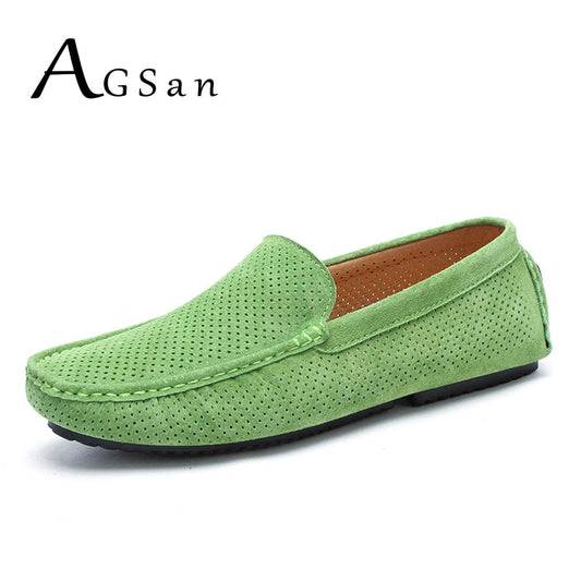 Summer Men Loafers Genuine Leather Casual Shoes Breathable Driving Shoes Fashion Moccasins Green Cow Suede Loafers Office Shoes - TIKIJTRONICS # 0