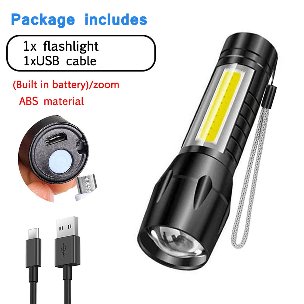 T6 LED Pocket Flashlight Strong Light Zoom 3modes USB Rechargeable Aluminum Alloy Portable Flashlight  Waterproof with Hook Clip - TIKIJTRONICS # 0