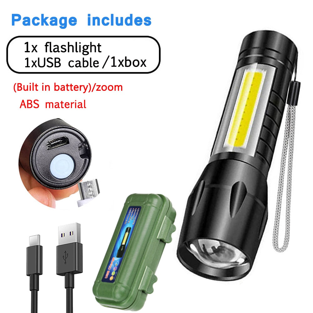 T6 LED Pocket Flashlight Strong Light Zoom 3modes USB Rechargeable Aluminum Alloy Portable Flashlight  Waterproof with Hook Clip - TIKIJTRONICS # 0