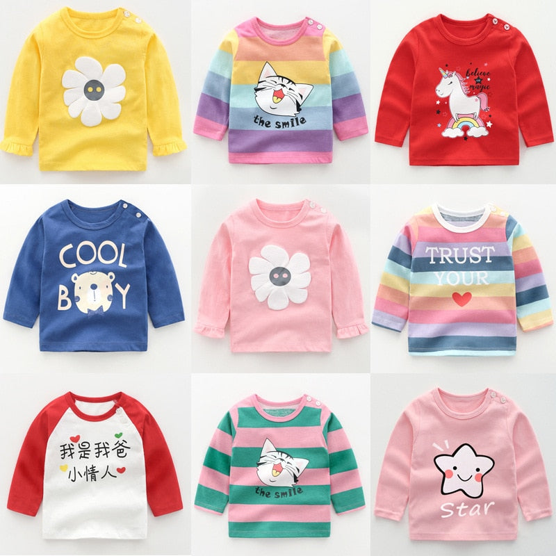 Toddler Girls Clothes Cotton Tops Children Cartoon Long Sleeve Girl Kids T-shirt Baby Boys Baby Boy Outfit Pullover T-shirt - TIKIJTRONICS # 0