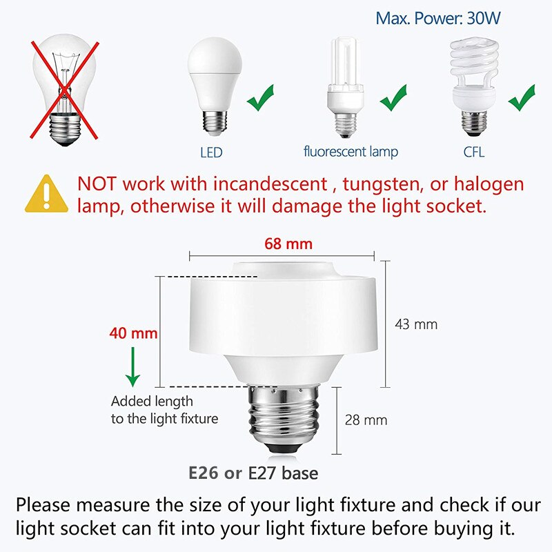 Tuya Smart WiFi Light Socket Lamp Holder for Led Bulb E27 E26 Google Home Echo Alexa Voice Control, Remote Control ON OFF TIKIJTRONICS