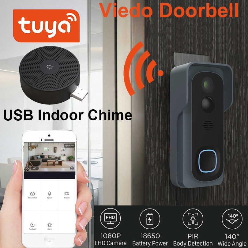 Tuya Wireless WiFi 1080P Video Doorbell with Battery USB Chime Compatible with Google and Alexa, Waterproof doorbell Smart lIfe - TIKIJTRONICS 0 SPECIFICATIONSPower: Dry batteryOrigin: Mainland ChinaItercom: YesItem Type: Wireless DoorbellFeature: Photograph,VideoConnection Type: WirelessCertification: CEBrand Name: zsviotAlarm: Yes TIKIJTRONICS  (Store description)