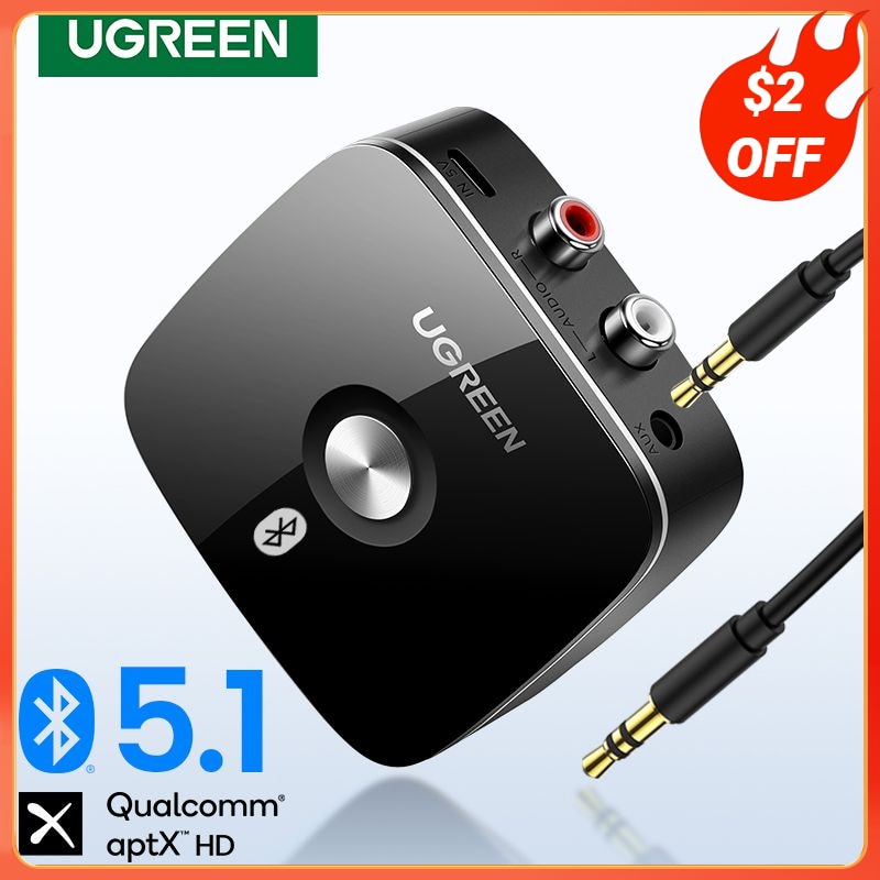 UGREEN Bluetooth RCA Receiver 5.1 aptX HD 3.5mm Jack Aux Wireless Adapter Music for TV Car 2RCA Bluetooth 5.0 Audio Receiver - TIKIJTRONICS # 0