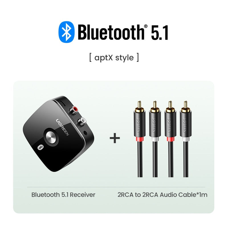 UGREEN Bluetooth RCA Receiver 5.1 aptX HD 3.5mm Jack Aux Wireless Adapter Music for TV Car 2RCA Bluetooth 5.0 Audio Receiver - TIKIJTRONICS # 0