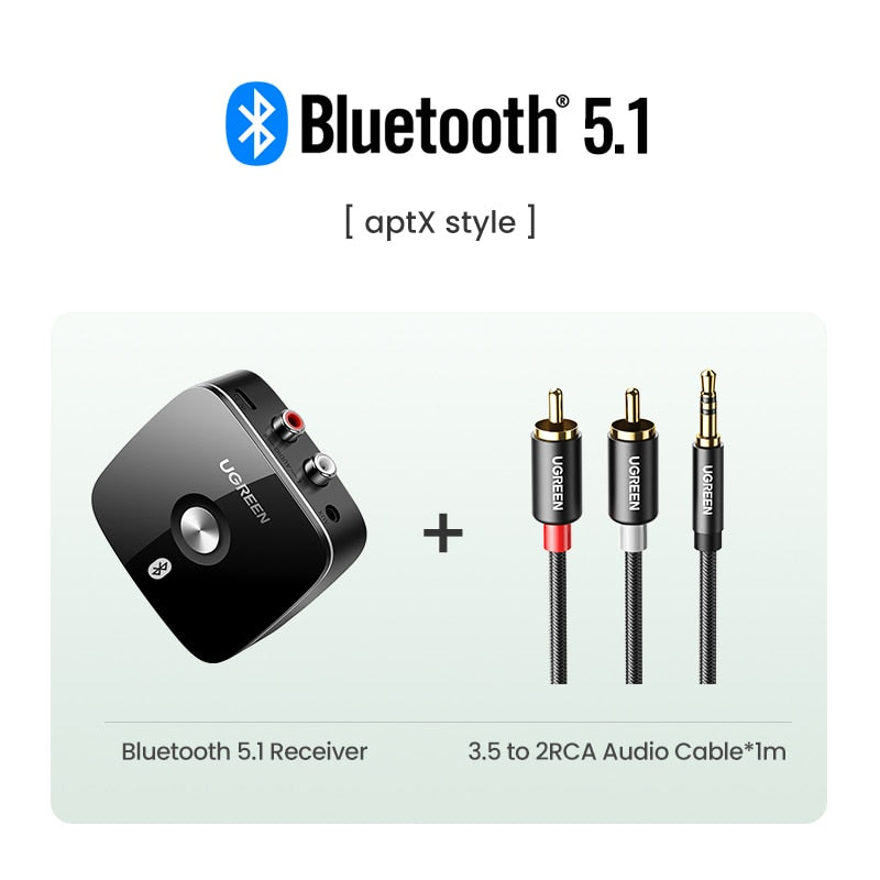 UGREEN Bluetooth RCA Receiver 5.1 aptX HD 3.5mm Jack Aux Wireless Adapter Music for TV Car 2RCA Bluetooth 5.0 Audio Receiver - TIKIJTRONICS # 0