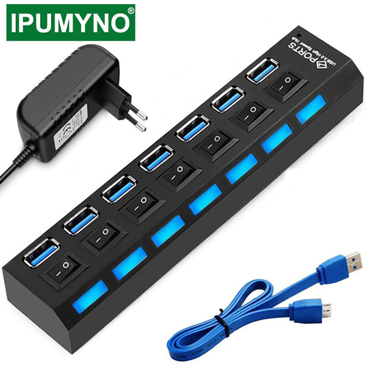 USB 3.0 HUB Multi 4 7 USB Port Splitter With Power Adapter For Macbook Pro Air PC Computer Laptop Accessories Multiple Usb Hab - TIKIJTRONICS # 0