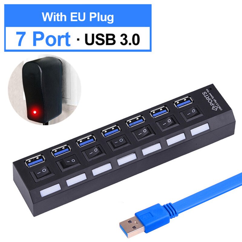 USB 3.0 HUB Multi 4 7 USB Port Splitter With Power Adapter For Macbook Pro Air PC Computer Laptop Accessories Multiple Usb Hab - TIKIJTRONICS # 0