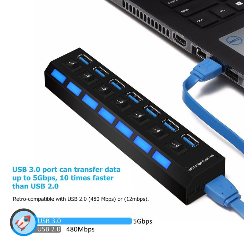 USB 3.0 HUB Multi 4 7 USB Port Splitter With Power Adapter For Macbook Pro Air PC Computer Laptop Accessories Multiple Usb Hab - TIKIJTRONICS # 0