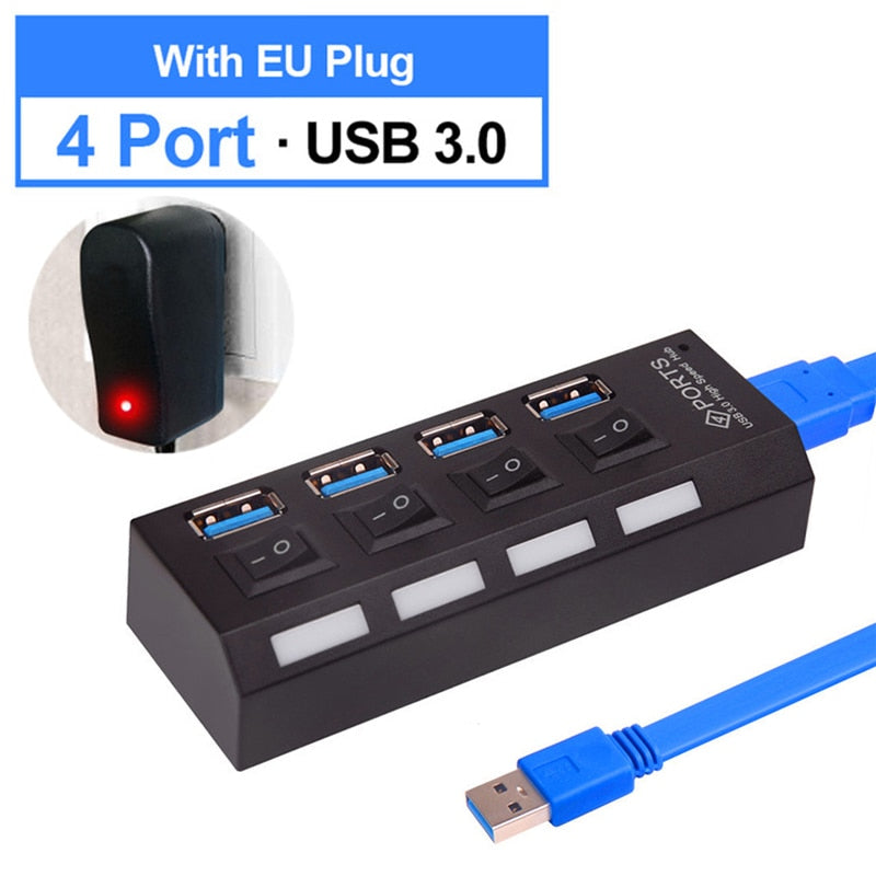 USB 3.0 HUB Multi 4 7 USB Port Splitter With Power Adapter For Macbook Pro Air PC Computer Laptop Accessories Multiple Usb Hab - TIKIJTRONICS # 0