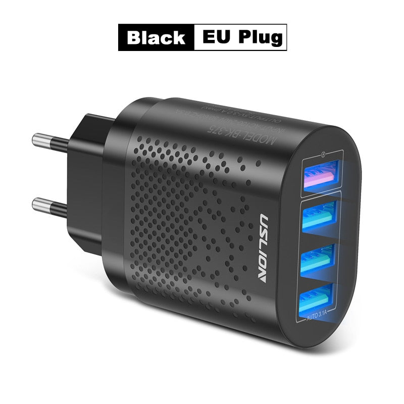 USLION EU/US Plug USB Charger 3A Quik Charge 3.0 Mobile Phone Charger For iPhone 11 Samsung Xiaomi 4 Port 48W Fast Wall Chargers - Premium 0 from TIKIJTRONICS - Just $4.39! Shop now at TIKIJTRONICS