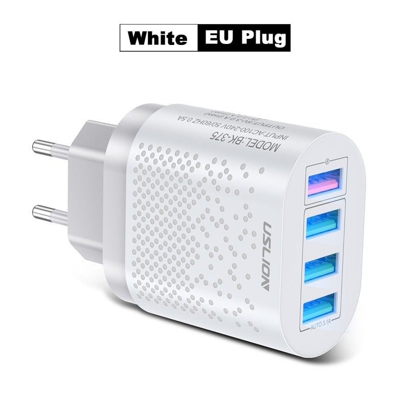 USLION EU/US Plug USB Charger 3A Quik Charge 3.0 Mobile Phone Charger For iPhone 11 Samsung Xiaomi 4 Port 48W Fast Wall Chargers - Premium 0 from TIKIJTRONICS - Just $4.39! Shop now at TIKIJTRONICS