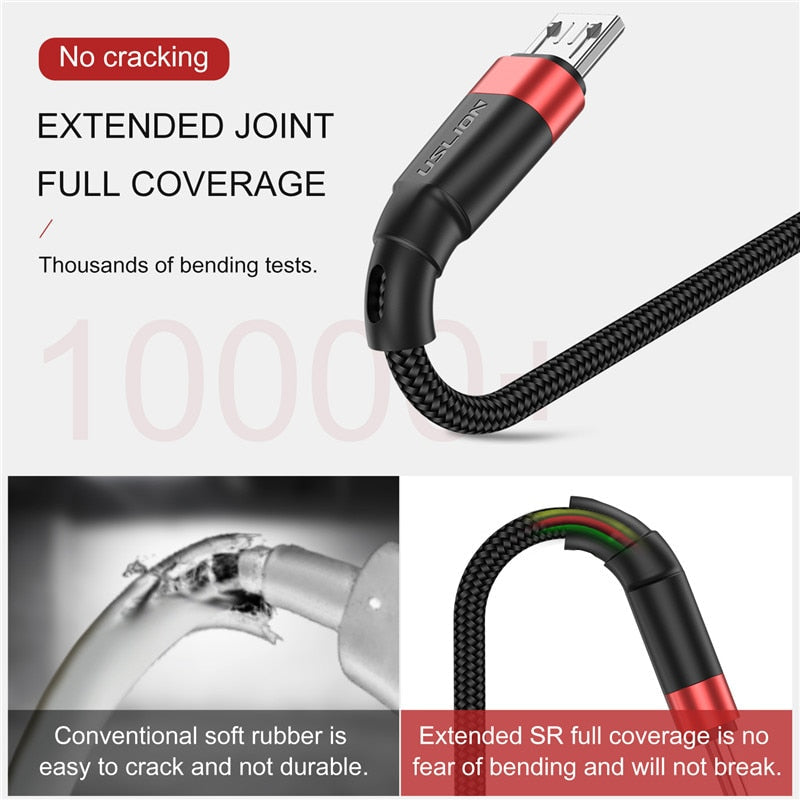 USLION 3m Micro USB Cable 3A Fast Charging USB Data Cable Cord for Samsung Redmi Note 4 5 Android Micro Mobile Phone usb Cable - TIKIJTRONICS # 0