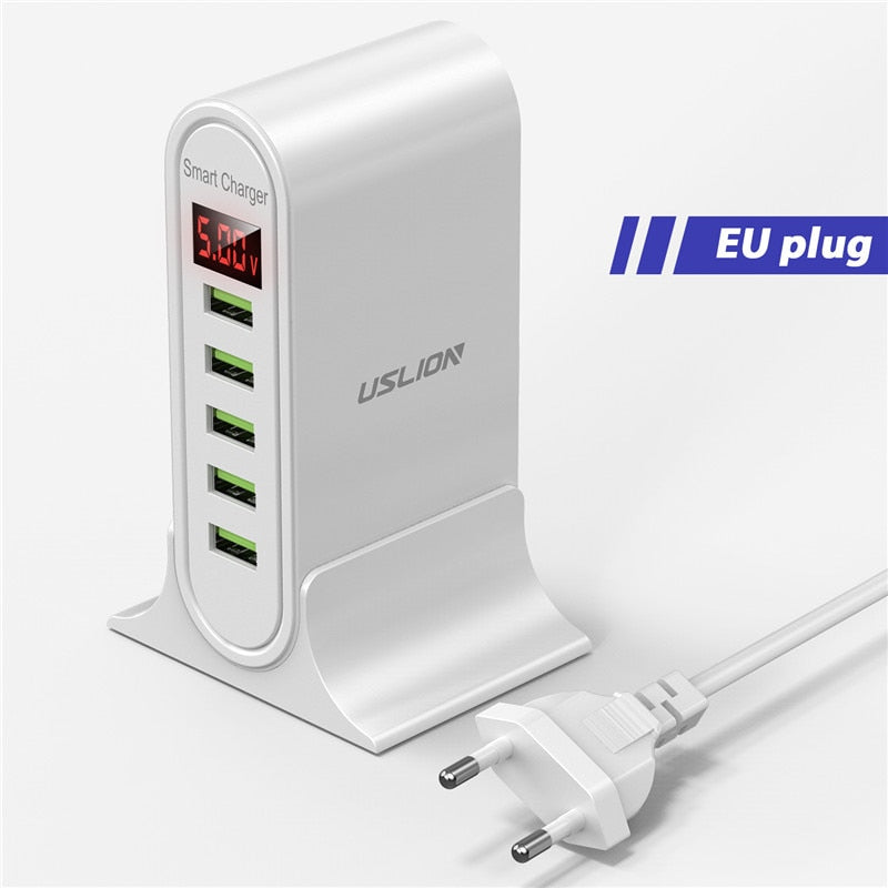 USLION 5 Port USB Charger HUB Multi USB Charging Station Dock Desktop Wall Home LED Display Universal New Chargers EU US UK Plug - TIKIJTRONICS # 0