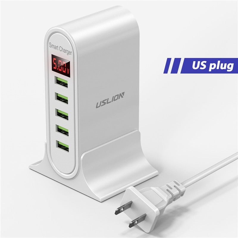 USLION 5 Port USB Charger HUB Multi USB Charging Station Dock Desktop Wall Home LED Display Universal New Chargers EU US UK Plug - TIKIJTRONICS # 0