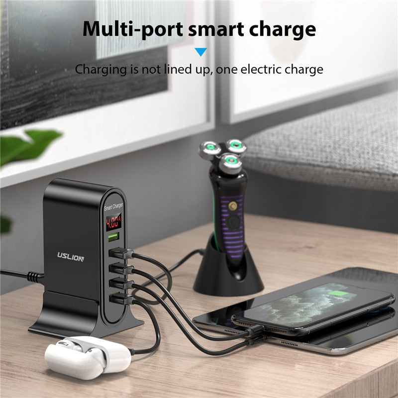 USLION 5 Port USB Charger HUB Multi USB Charging Station Dock Desktop Wall Home LED Display Universal New Chargers EU US UK Plug - TIKIJTRONICS # 0