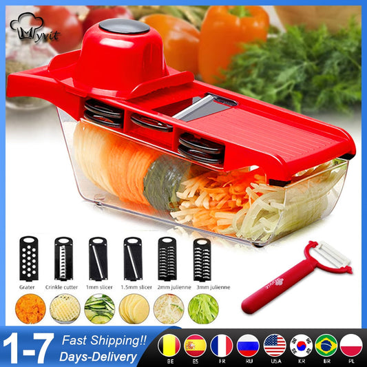 Vegetable Cutter Grater for Vegetables Slicers Shredders Multi Slicer Peeler Carrot Fruit 6 in 1 Gadgets Vegetable Cutting Tools - TIKIJTRONICS # 0