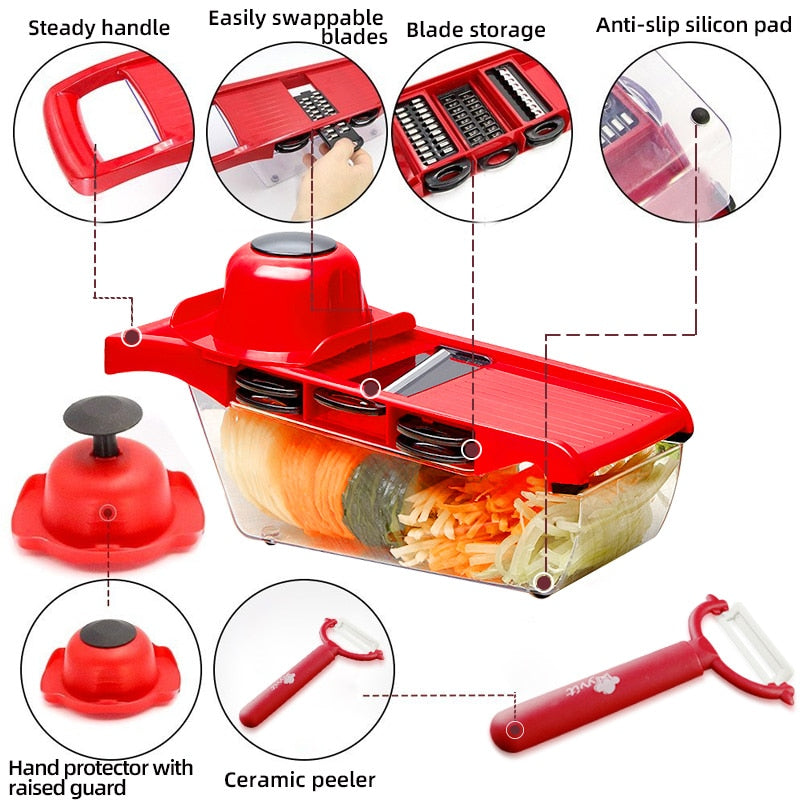 Vegetable Cutter Grater for Vegetables Slicers Shredders Multi Slicer Peeler Carrot Fruit 6 in 1 Gadgets Vegetable Cutting Tools - TIKIJTRONICS # 0