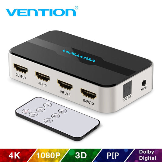 Vention HDMI Splitter 3 x 1 4K 3 Port HDMI Switcher 3 in 1 Out Switch HDMI with Toslink Audio 3D 2160P For Xbox 360 PS4 Smart TV - TIKIJTRONICS # 0