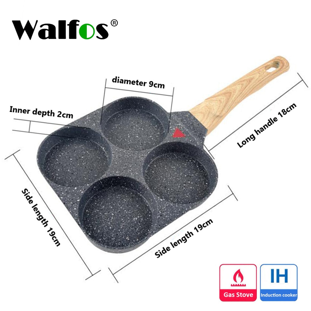 WALFOS Four-Hole Frying Pot Pan Thickened Omelet Pan Non-Stick Egg Pancake Steak Cooking Egg Ham Pans Breakfast Maker Cookware - TIKIJTRONICS # 0