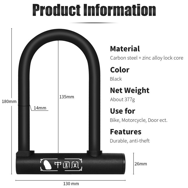 WEST BIKING Bicycle U Lock Anti-theft Steel Cable Security Cycling Lock Motorcycle Electric Scooter MTB Road Bicycle Accessories - TIKIJTRONICS 0 SPECIFICATIONSType: Bicycle U-shaped Lock/ Bicycle Cable LockType: U LockSize: 130*180mmOrigin: Mainland ChinaModel number: YP0705046/057/058/059-/060/032/068/070Material: SteelMaterial: Carbon Steel+Zinc Alloy Lock CoreFeatures: Durable, Anti-theftBrand Name: West Biking TIKIJTRONICS  (Store description)